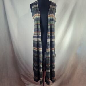 LuLaRoe Small Sleeveless Long Duster Horizontal Stripes Fall/Winter Colors Boho